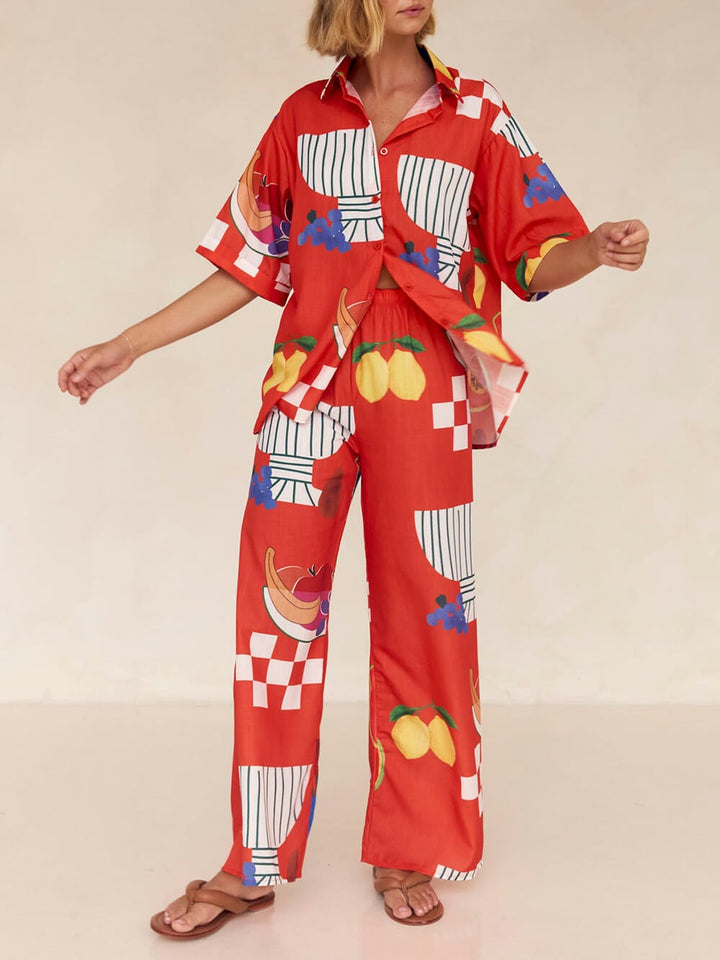 Rosie™ - Printed Shirt & Elastic Waist Pants Set