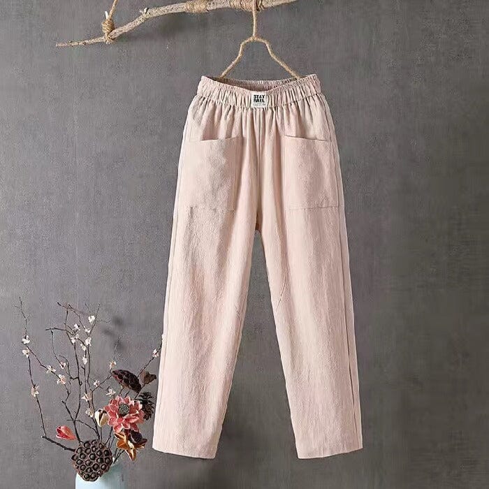 Casual Cotton Linen Trousers with Elasticated Waist