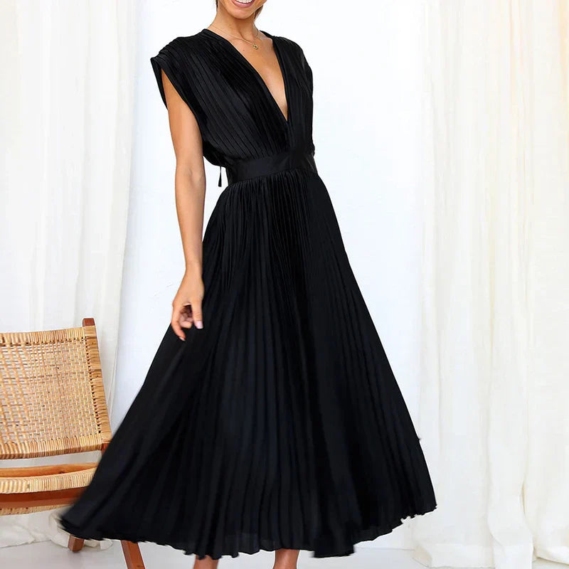 Adele™ - V-neck maxi dress with pleats