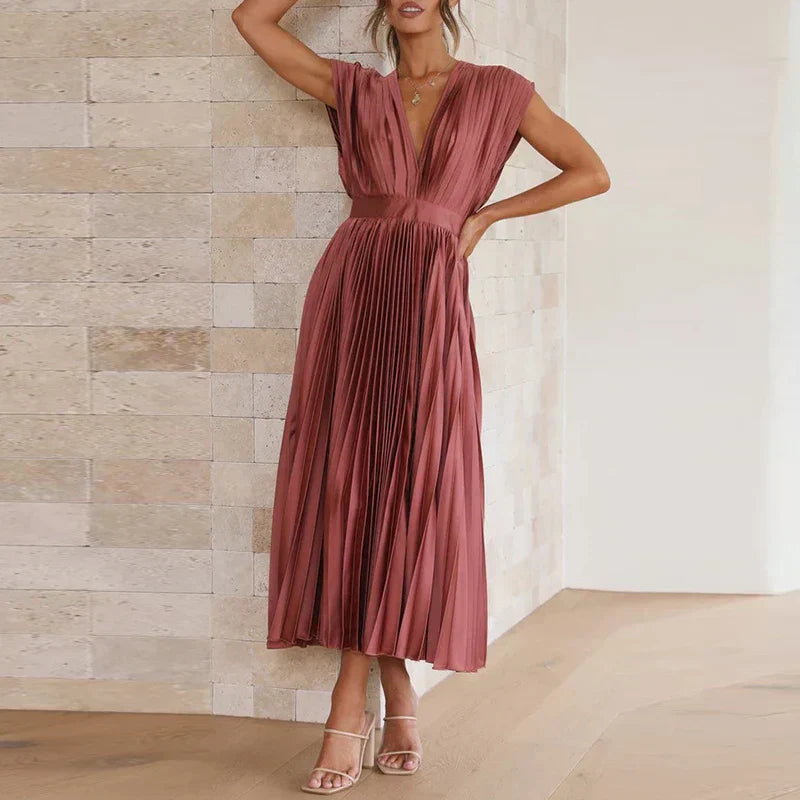 Adele™ - V-neck maxi dress with pleats