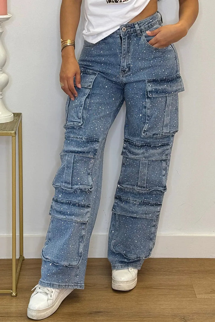 Lucy | Rhinestone Cargo Jeans