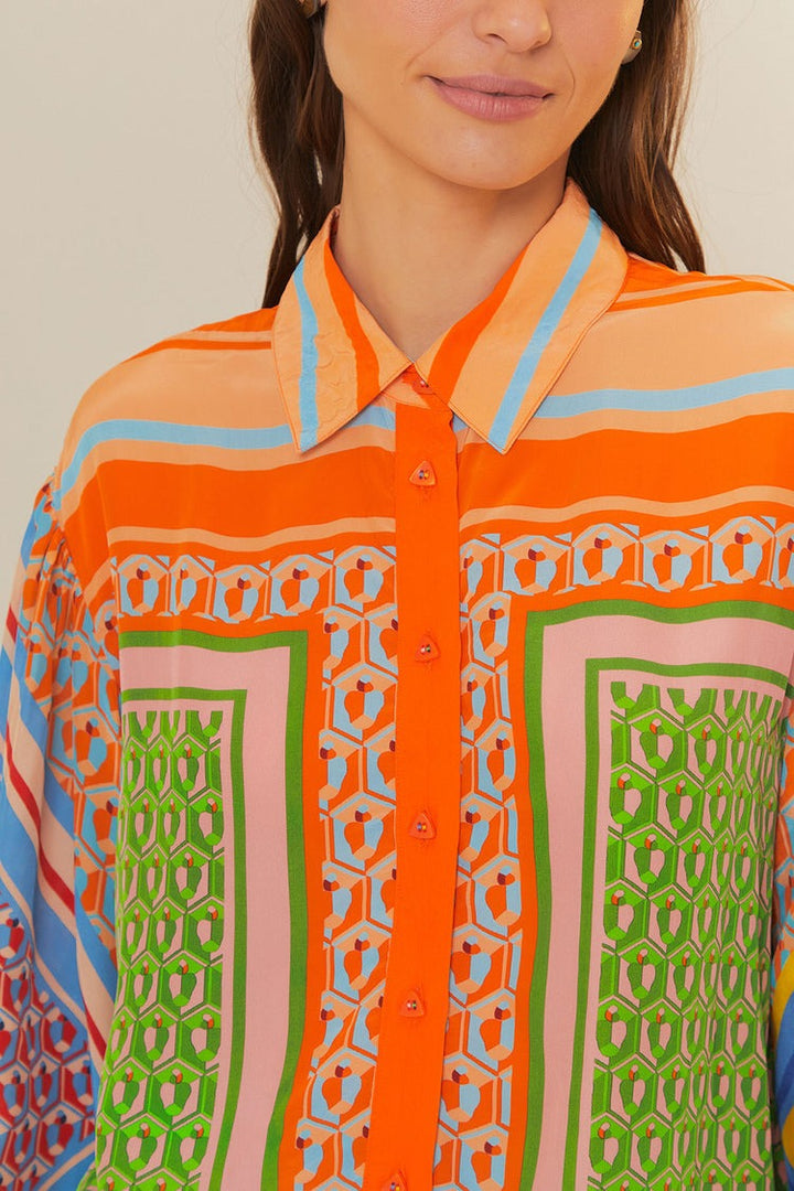 Fern™ - Brazilian Print Balloon Sleeve Button Shirt