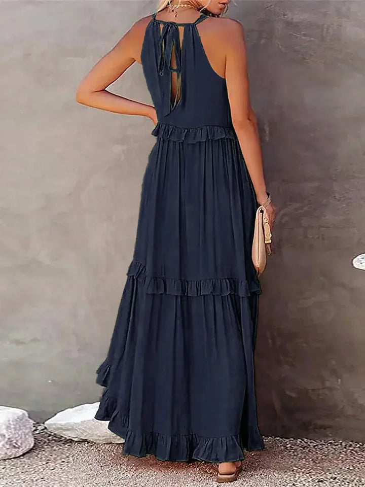 Charlize™ - Sunshine Breeze Halter Ruffle Maxi Dress