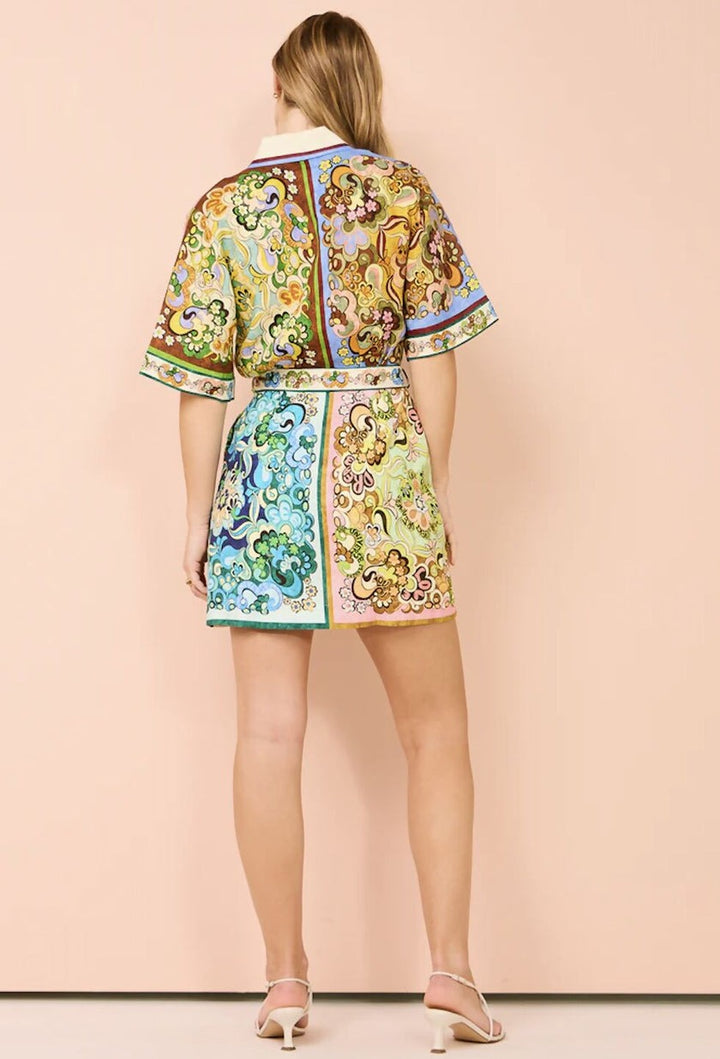 Sasha™ - Unique Printed Shirt Style Tie-waist Mini Dress