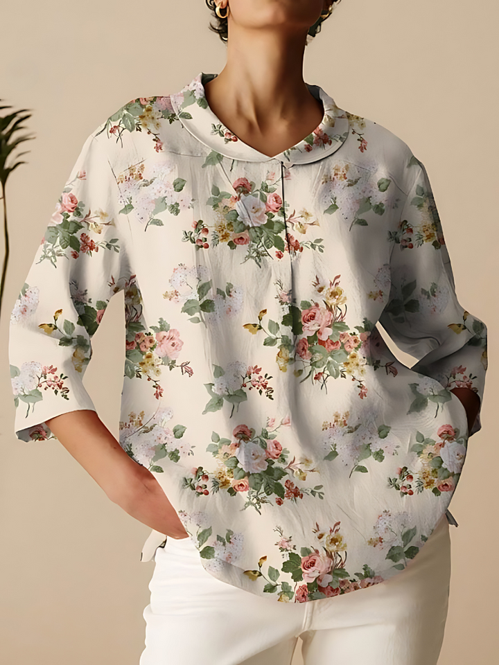 RUTH™ VINTAGE FLORAL ART PRINT 3/4 SLEEVE SHIRT