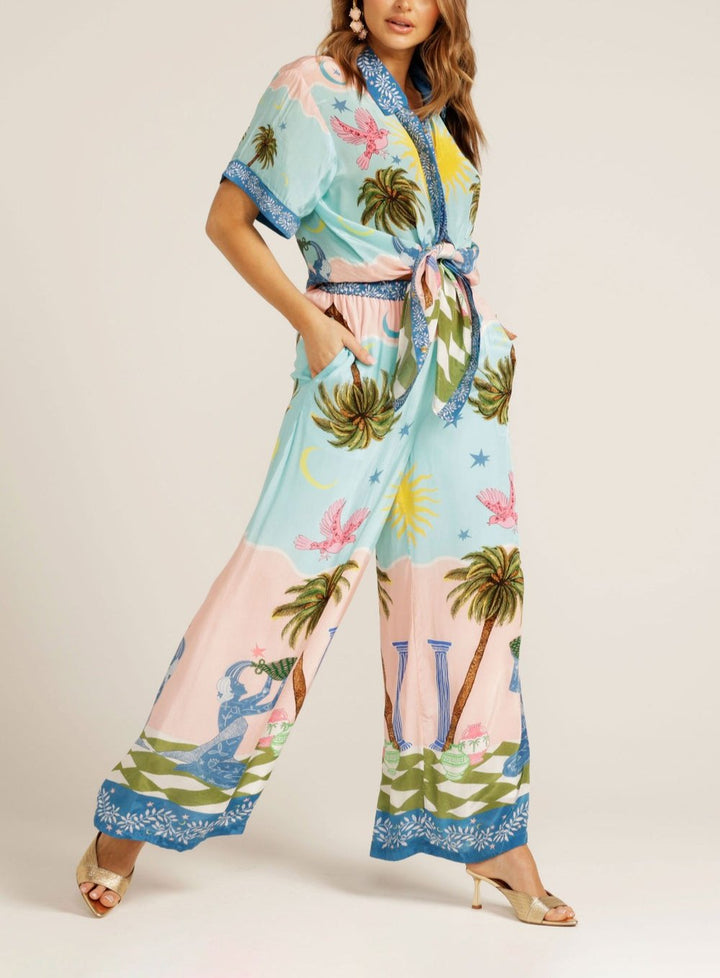 Marigold™ - Summer Printed Short Sleeve Shirt & Elastic Waist Pants Set