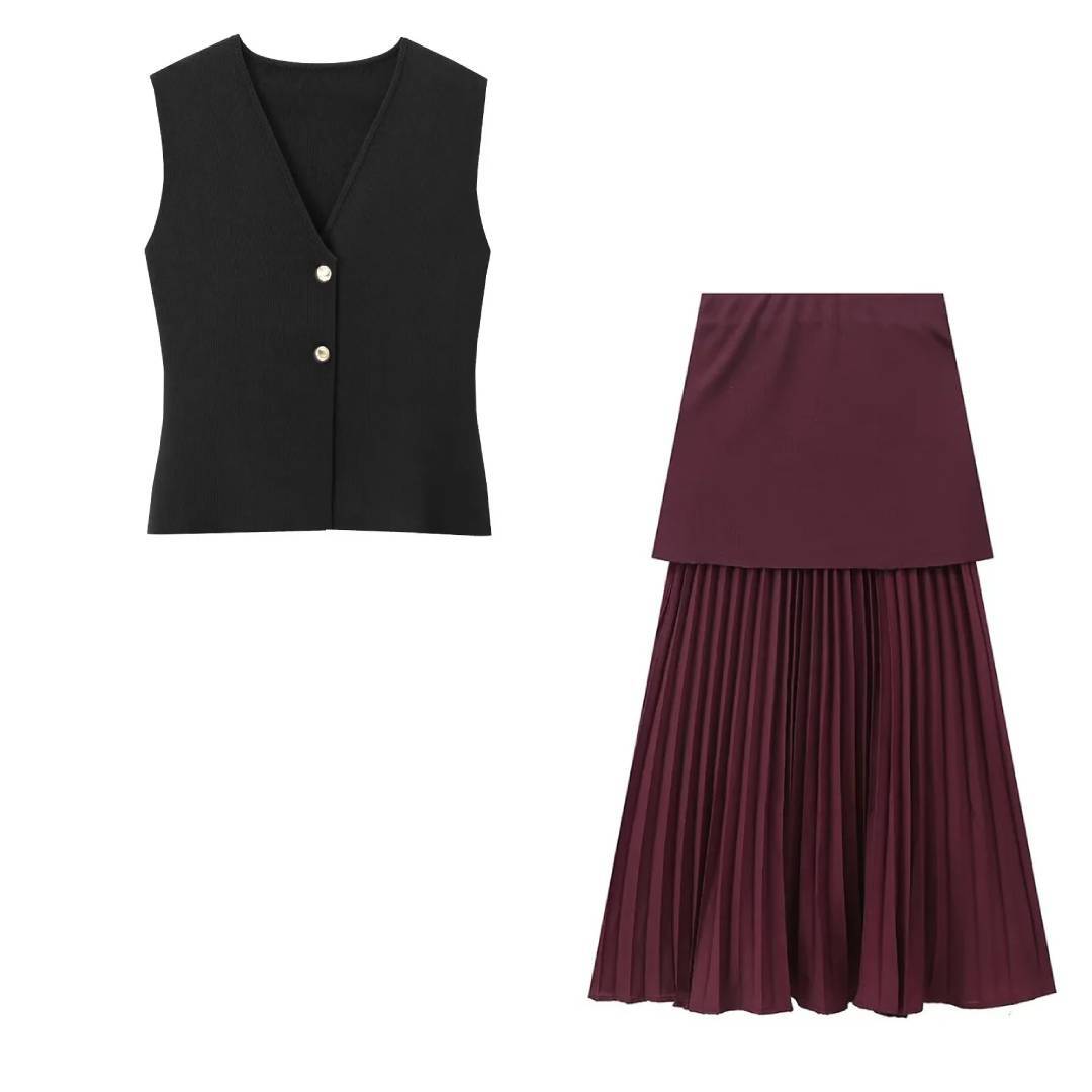 Poppy™ - Elegant Knitted 2-Piece Vest and Skirt Set