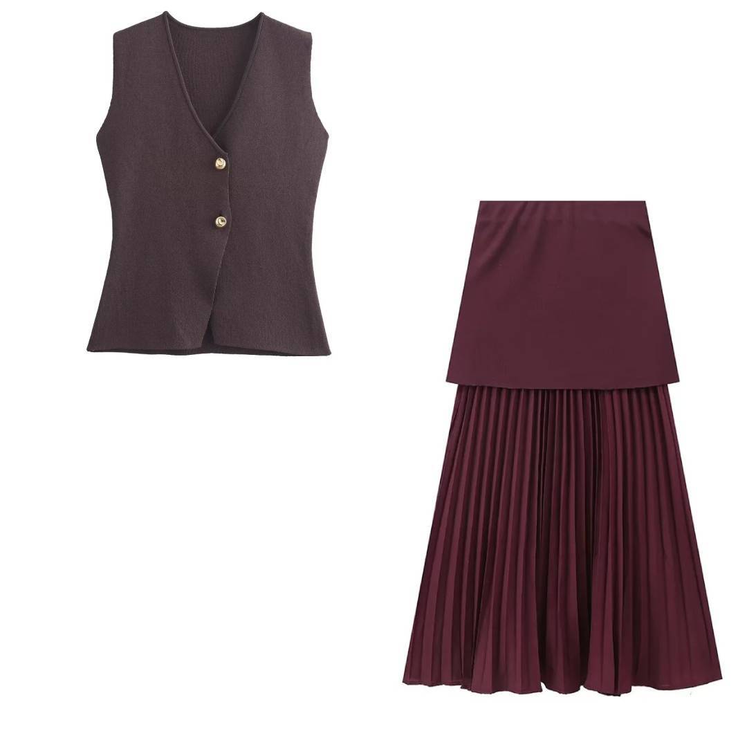 Poppy™ - Elegant Knitted 2-Piece Vest and Skirt Set