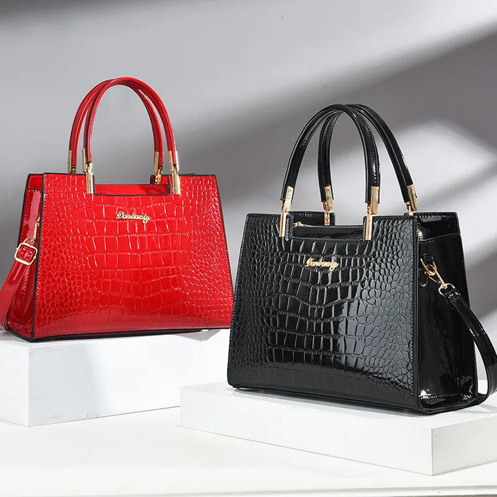 Reverie™ - Shiny Leather Handbag with Crocodile Pattern