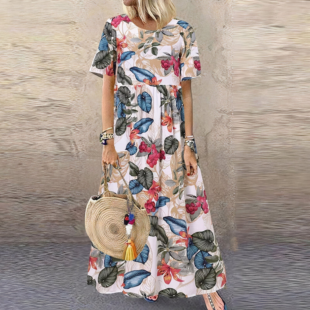 Lotte™ | Elegant Flowing Maxi Dress with Floral Charm