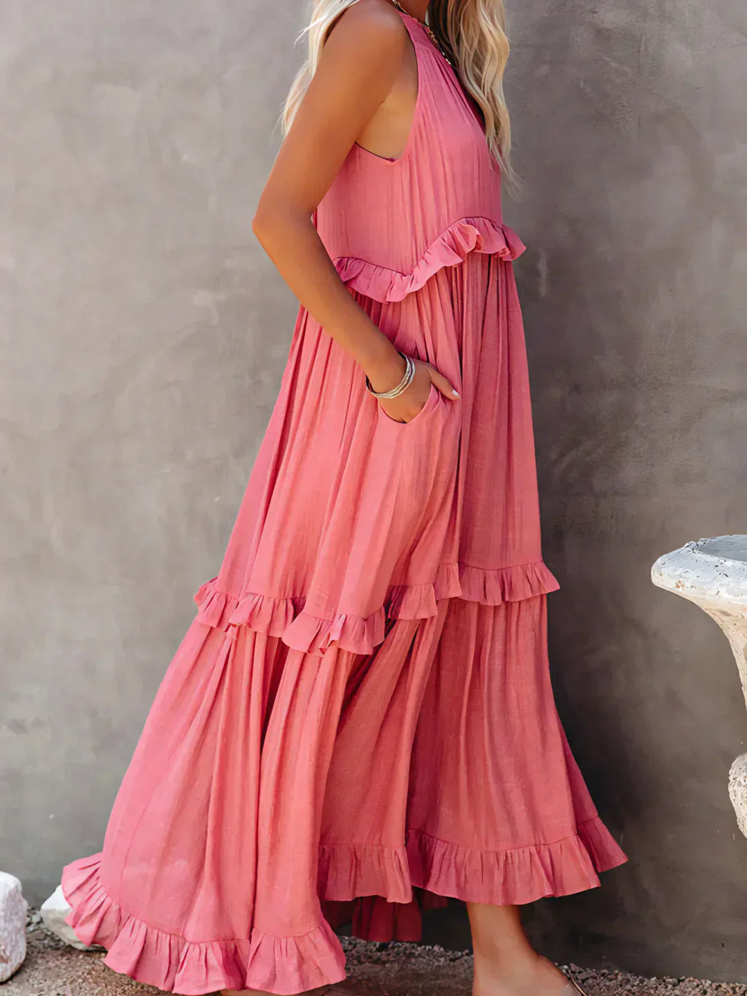 Charlize™ - Sunshine Breeze Halter Ruffle Maxi Dress