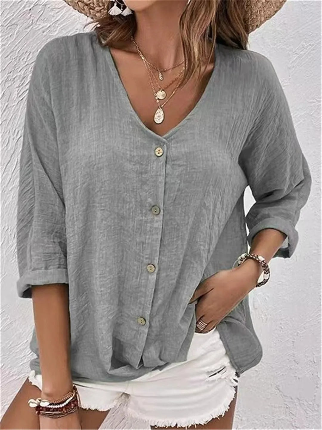 Fayo™ | Effortless V-Neck Button-Up Top