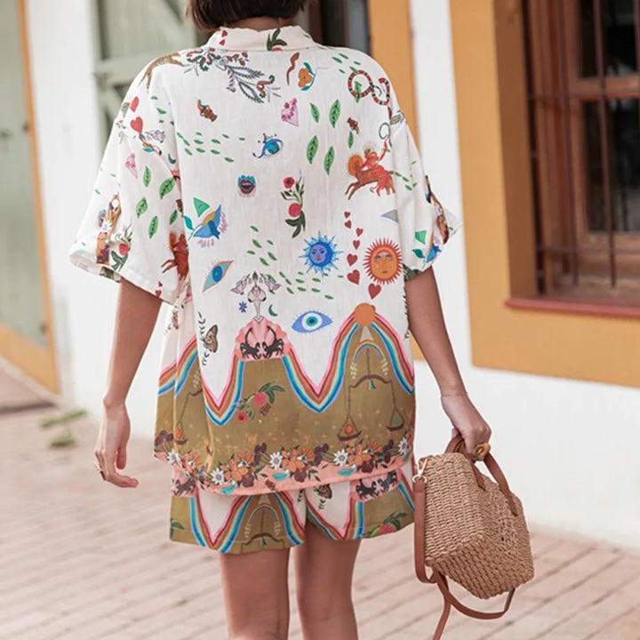 Vivienne™ - Sun Kiss Print Shirt & Shorts Set