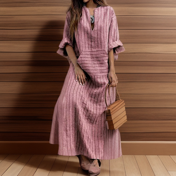 Harper™ - Casual Maxi Dress with Vintage Stripes and V-neck