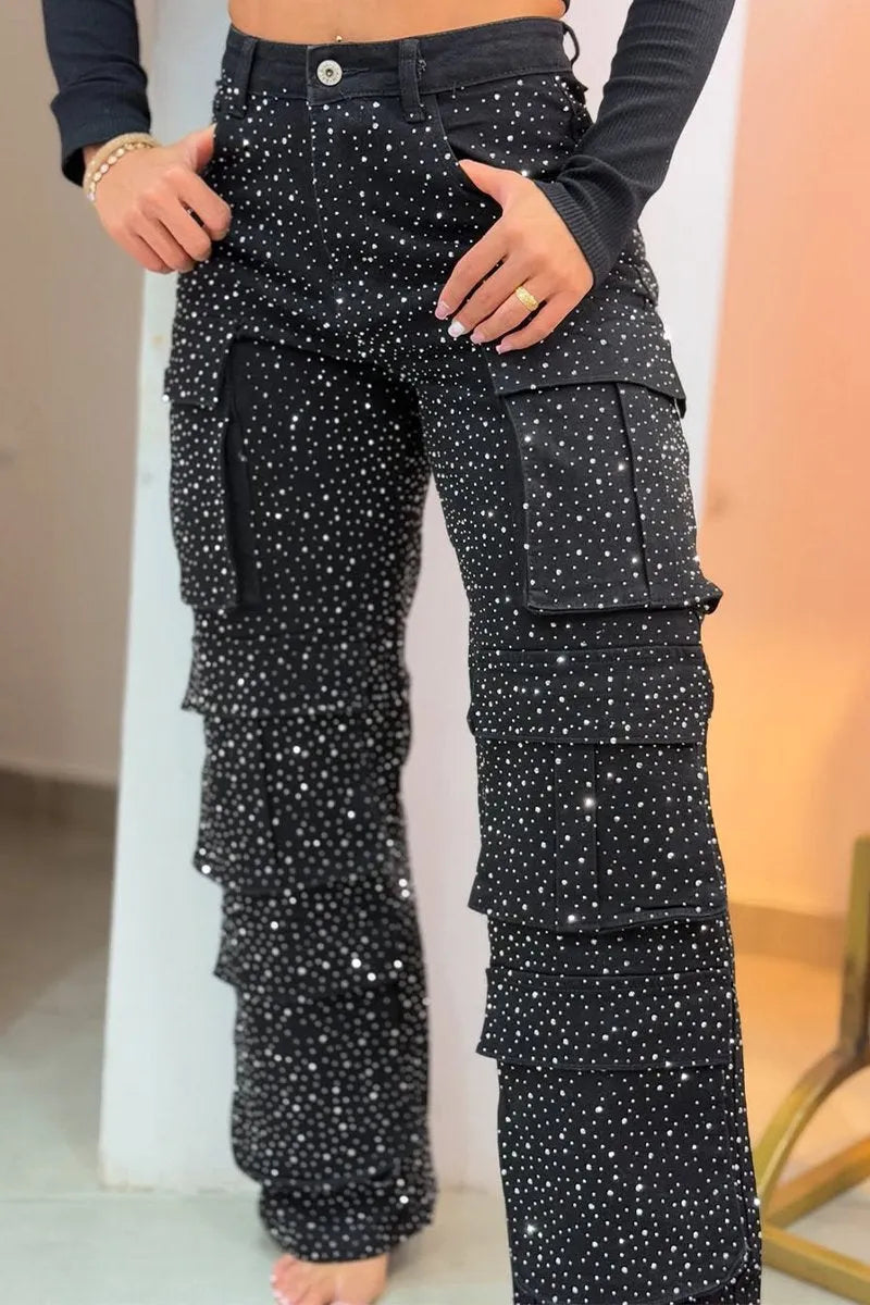 Lucy | Rhinestone Cargo Jeans