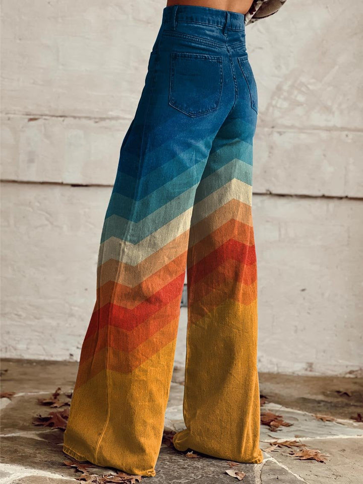 Grace™ -  Stylish Multicolored Striped Wide Leg Pants