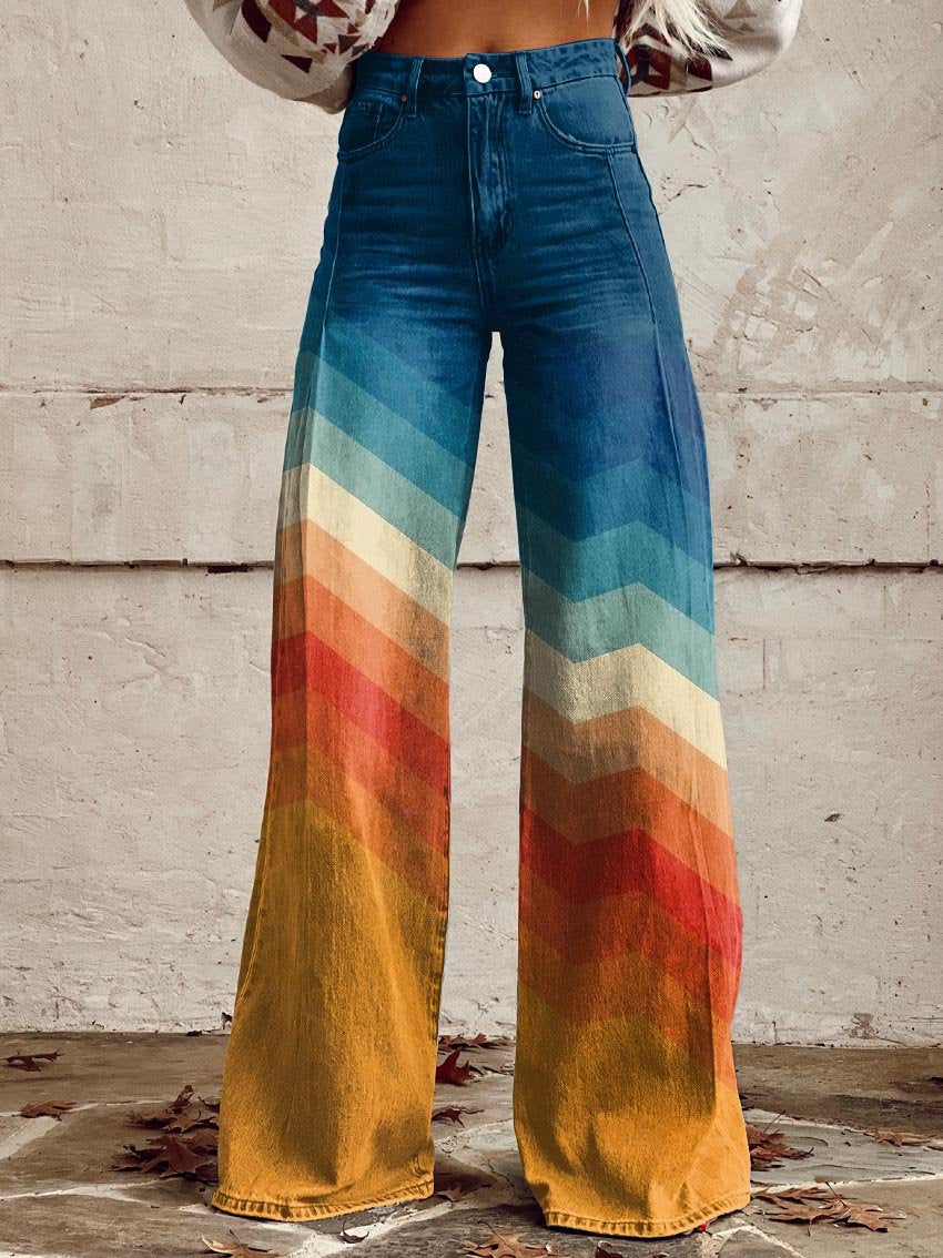 Grace™ -  Stylish Multicolored Striped Wide Leg Pants