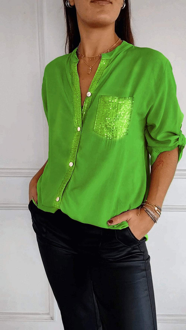 Sequin™ V-neck Mid-sleeve Casual Top