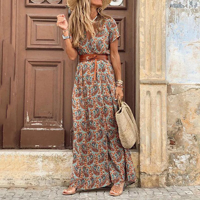 GISELLE™ - MAXI IBIZA DRESS WITH BELT