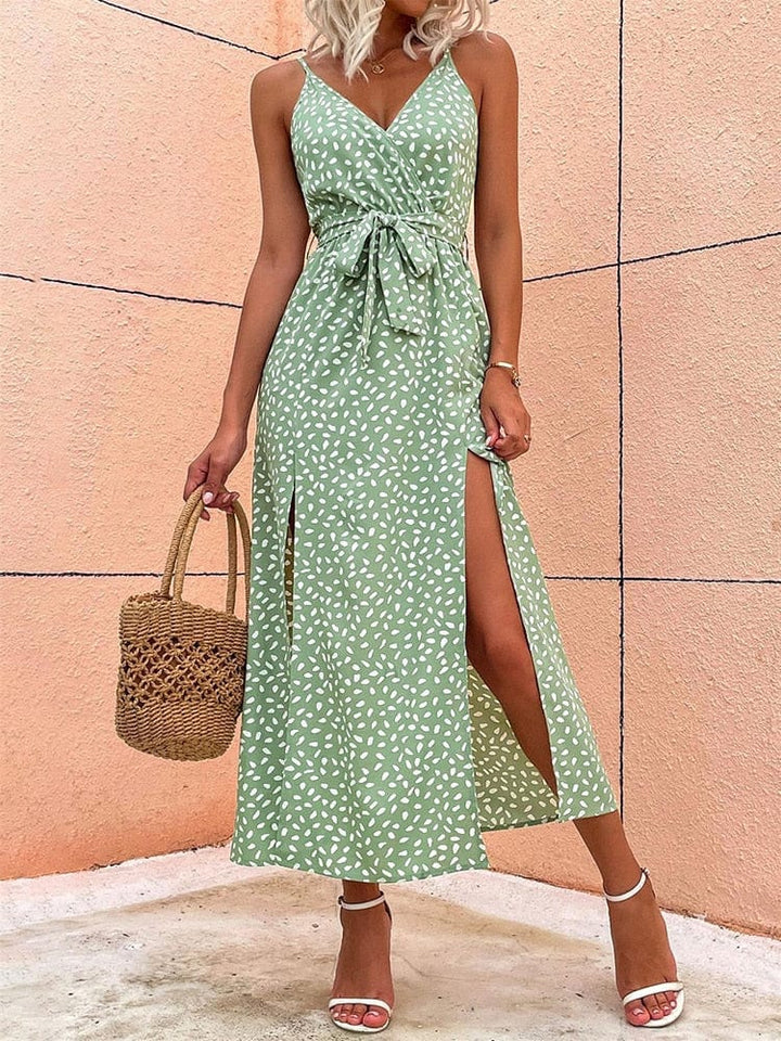 OLIVIA™ - BOHO V-NECK DRESS WITH DOTS